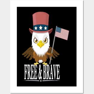American Eagle USA Flag Land Of The Free And Brave Posters and Art